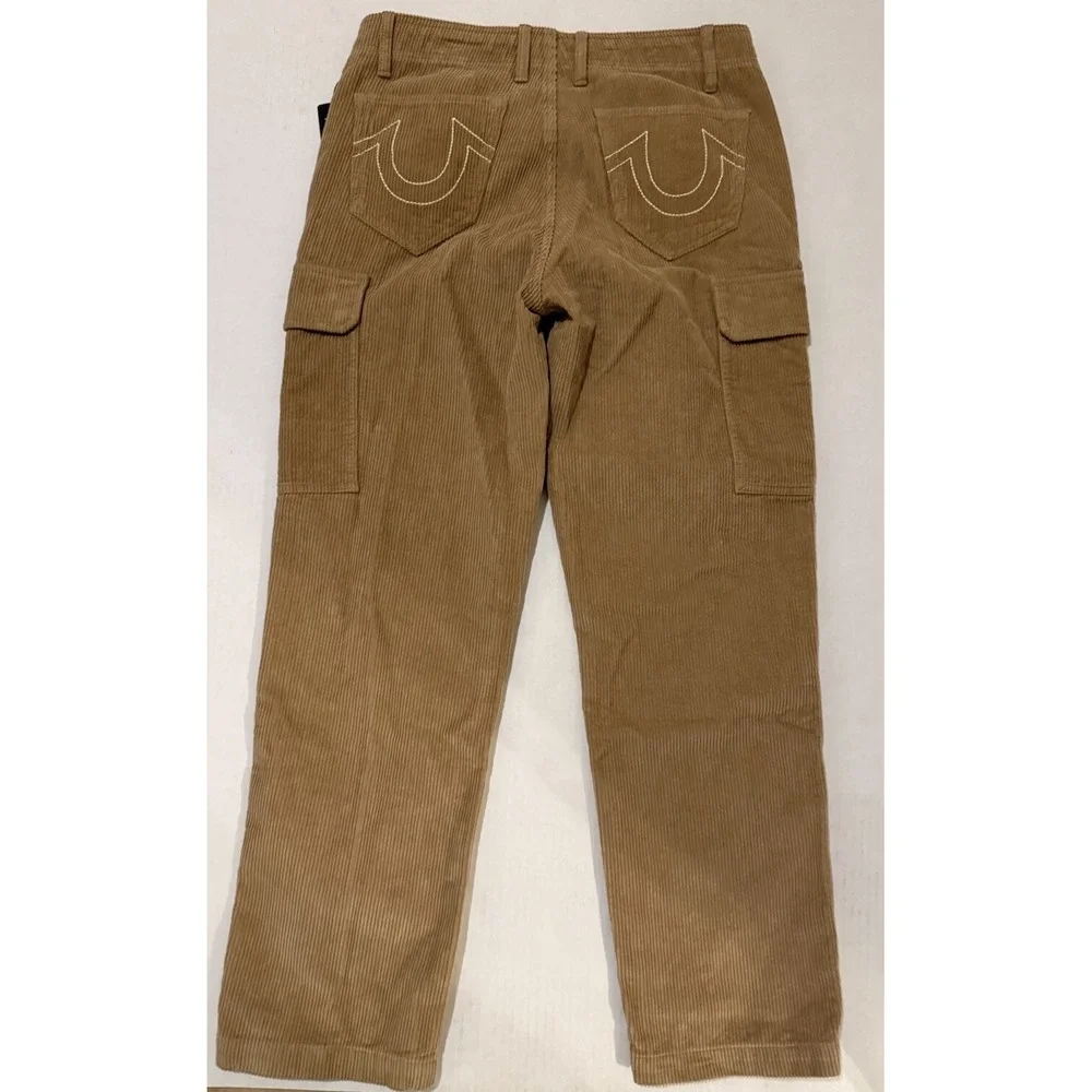 True Religion‎ Mens 32x31 Straight Cargo Vintage Travertine Brown Corduroy Pants